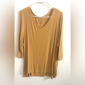 Rachel Zoe thermal V-neck 3/4 sleeve yellow tee blouse 2X